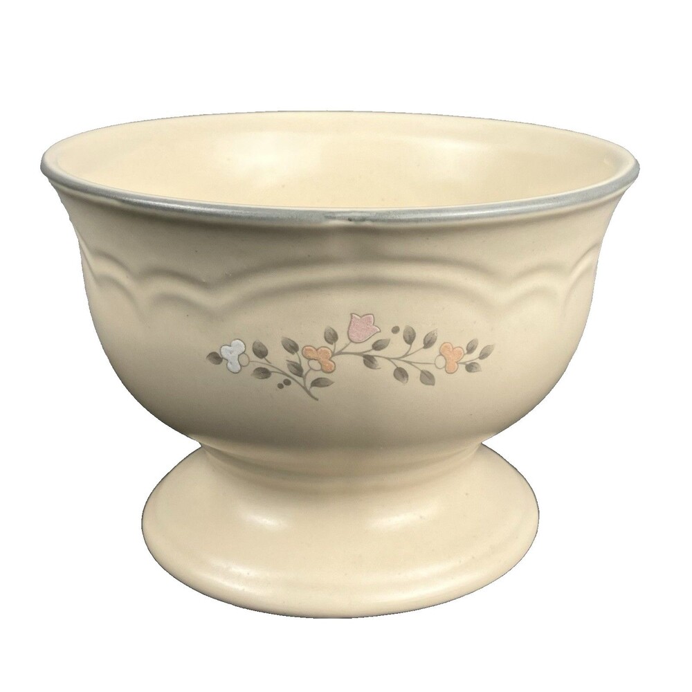 Pfaltzgraff Remembrance Pedestal Bowl Pastel Floral Peach Stoneware 6" x 4 1/4"